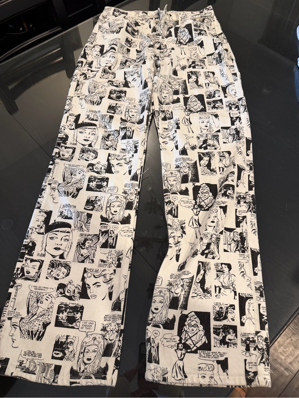 Reformation Black and White Comic Strip straight wider Leg Jeans